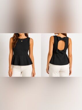 Kate Spade Black Sleeveless Peplum Blouse with Bow Back Detail - Size 2